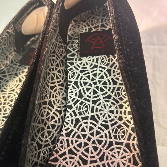 Strangecvlt esoteric black velvet flats goth cycles of the moon design on toe - Picture 2 of 11